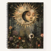 Boho Hemelse Zon Maan Wilde Bloem Tuin Notitieboek (Voorkant)