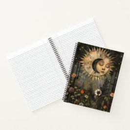 Boho Hemelse Zon Maan Wilde Bloem Tuin Notitieboek