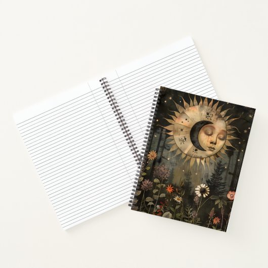 Boho Hemelse Zon Maan Wilde Bloem Tuin Notitieboek (Binnen)