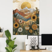 Boho Hemelse Zonnebundel Berg Zonnebloem Poster (Thuiskantoor)