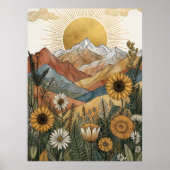 Boho Hemelse Zonnebundel Berg Zonnebloem Poster (Voorkant)