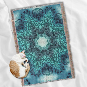 Boho henna floral paisley turquoise blauwgroen man deken