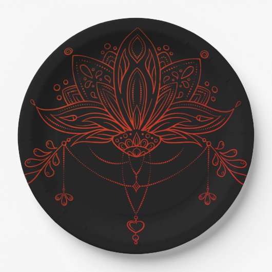 Boho Henna Lotus Bloem Papieren Bordje (Voorkant)