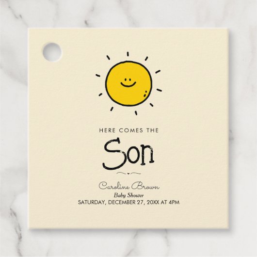 Boho Here Comes The Son Baby shower Bedankjes Labels (Voorkant)