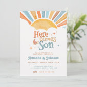 Boho Here Comes the Son Baby Shower Kaart (Staand voorkant)