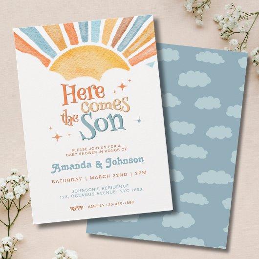 Boho Here Comes the Son Baby Shower Kaart