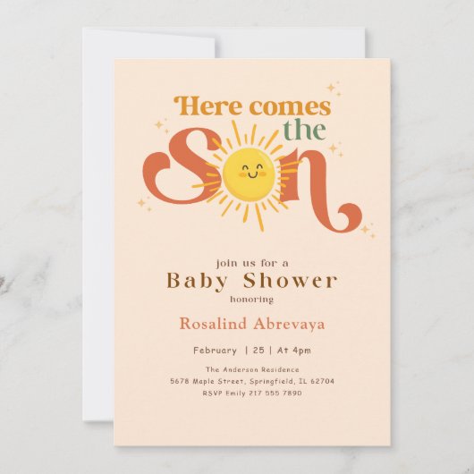Boho Here Comes the Son Retro Baby Shower Kaart (Voorkant)