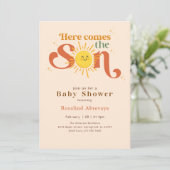 Boho Here Comes the Son Retro Baby Shower Kaart (Staand voorkant)