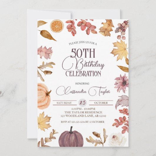 Boho Herfst 50e verjaardag, herfstgebladerte Verja Kaart (Voorkant)