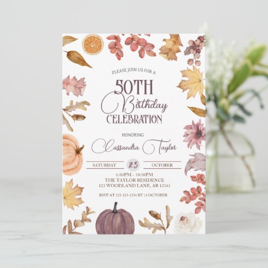 Boho Herfst 50e verjaardag, herfstgebladerte Verja Kaart (Staand voorkant)