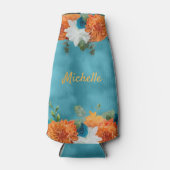 Boho Herfst Autumn Floral Oranje Turquoise Flesjeskoeler (Voorkant)