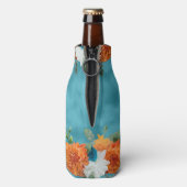 Boho Herfst Autumn Floral Oranje Turquoise Flesjeskoeler (Fles Achterkant)