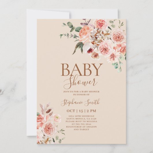 Boho herfst Baby shower Girl Invitation Kaart (Voorkant)