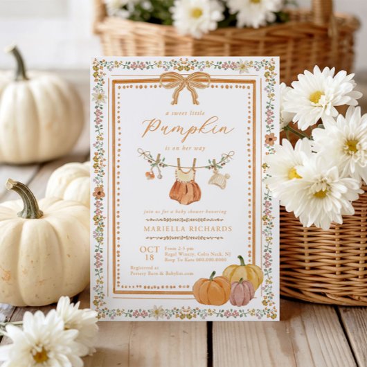 Boho Herfst Baby shower voor Little Pumpkin Girl Kaart