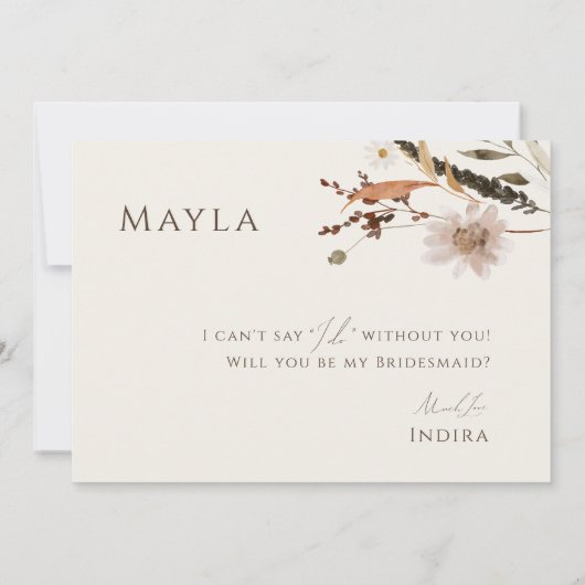 Boho herfst beige vervaagd foto bruidsmeisje Kaart (Achterkant)