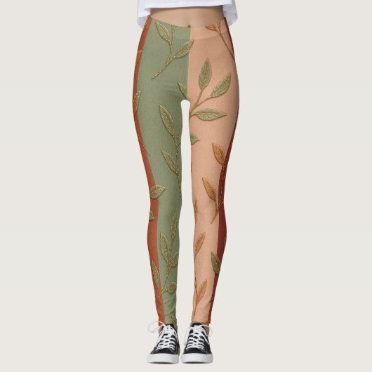 Boho Herfst Bladeren Gestreept Leggings (Voorkant)