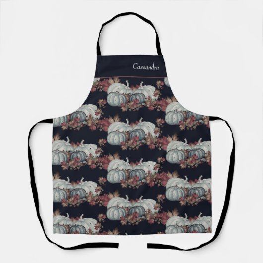 Boho Herfst Blauw Navy Waterverf Pompoen Herfst Schort (Voorkant)