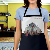 Boho Herfst Blauw Wit Waterverf Pompoen Herfst Schort