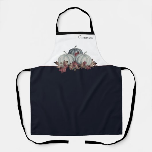 Boho Herfst Blauw Wit Waterverf Pompoen Herfst Schort (Voorkant)