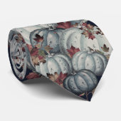 Boho Herfst Blauw Wit Waterverf Pompoen Herfst Stropdas (Opgerold)