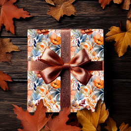 Boho Herfst Bloeiende Bloemen Terracotta Abrikoos Cadeaupapier