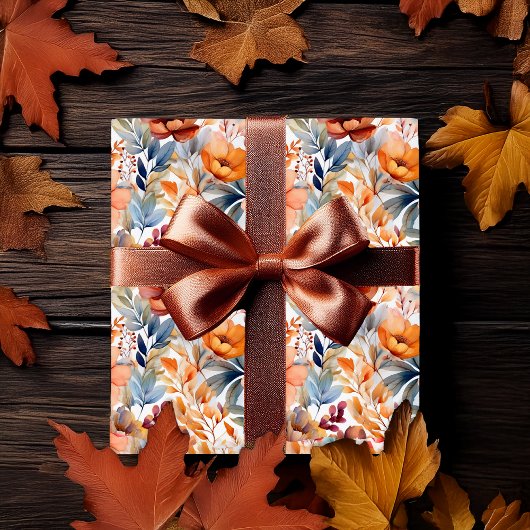 Boho Herfst Bloeiende Bloemen Terracotta Abrikoos Cadeaupapier