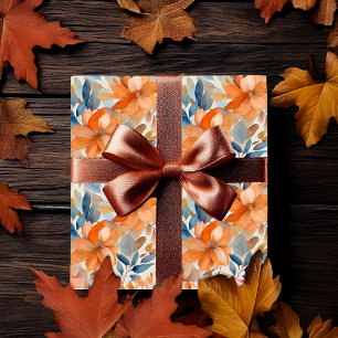 Boho Herfst Bloeiende Bloemen Terracotta Abrikoos  Cadeaupapier