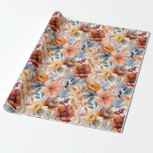 Boho Herfst Bloeiende Bloemen Terracotta Abrikoos Cadeaupapier (Uitgerold)