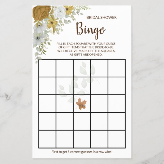 Boho Herfst Bloem Bruids Borrel Bingo Spelkaart F Flyer (Voorkant)