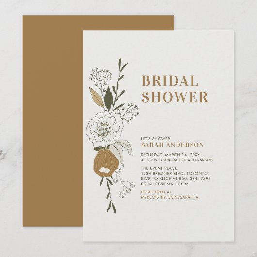 Boho Herfst Bloem Bruids Bruiloft Borrel Uitnodigi Kaart (Voorkant / Achterkant)