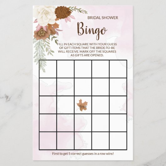Boho herfst bloem bruidsfeest bingo spelkaart flyer (Voorkant)