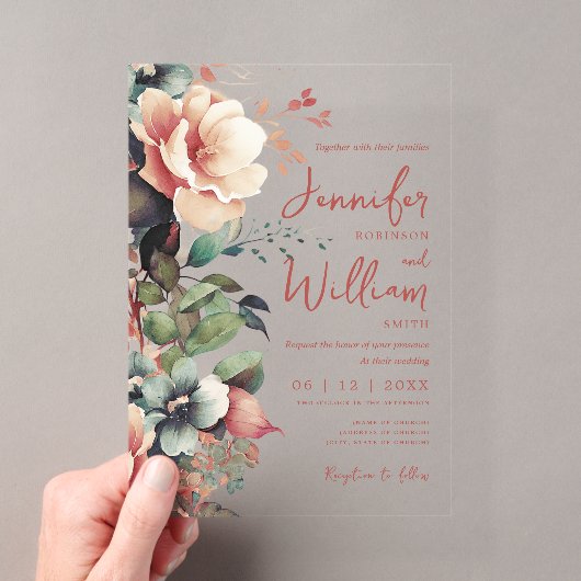 Boho herfst bloem bruiloft script typografie acryl uitnodigingen (Insitu (Draagbaar))