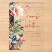 Boho herfst bloem bruiloft script typografie acryl uitnodigingen (Voorkant)