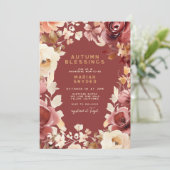 Boho Herfst Bloem Goud Crème Scharlaken Baby Showe Kaart (Staand voorkant)