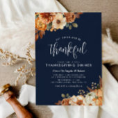 boho herfst bloem navyblauw thanksgiving diner kaart