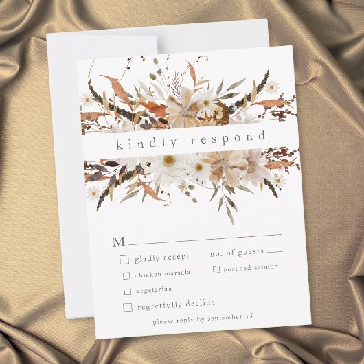 Boho herfst bloem neutrale rustieke bruiloft RSVP kaartje