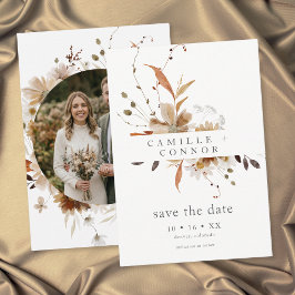 Boho-herfst bloem neutrale rustieke foto-huwelijk save the date