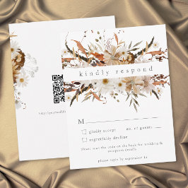 Boho Herfst Bloem Neutrale Rustieke Trouw QR Code RSVP Kaartje