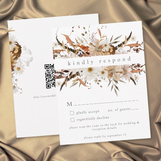 Boho Herfst Bloem Neutrale Rustieke Trouw QR Code RSVP Kaartje
