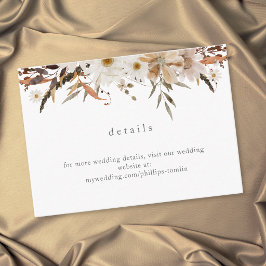 Boho-herfst bloem neutrale rustieke trouwdetails informatiekaartje