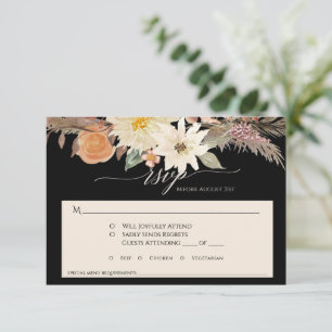 Boho herfst bloem zwart en bruin pampasgras bruilo RSVP kaartje