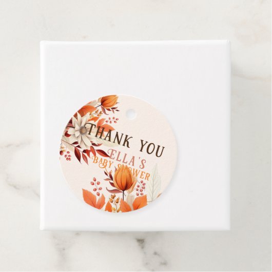 Boho herfst bloemblaadjes baby shower bedankjes labels (In situ)