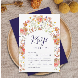 Boho Herfst Bloemboog Navyblauw & Witte Trouwfeest RSVP Kaartje