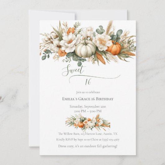 Boho Herfst Bloemen Arrangement Sweet 16 Kaart (Voorkant)