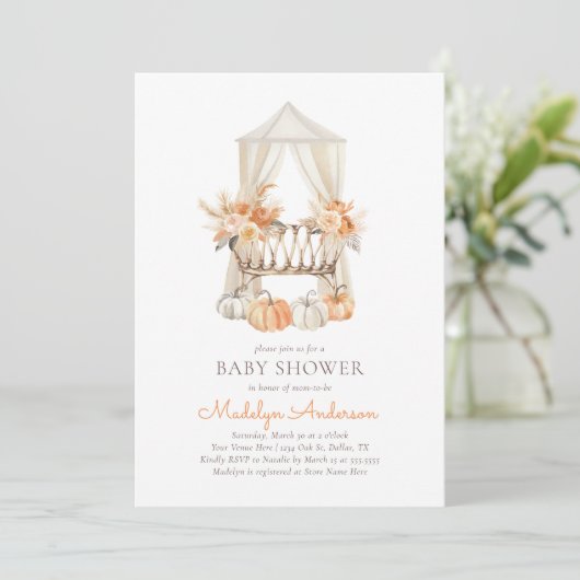 Boho Herfst Bloemen Baby shower Kaart (Staand voorkant)
