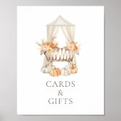 Boho Herfst Bloemen Baby shower Kaarten en Geschen Poster (Voorkant)