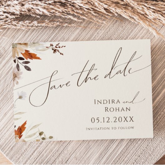 Boho Herfst Bloemen | Beige Horizontaal Save The Date