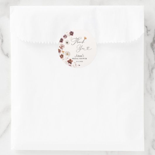Boho herfst bloemen bruidsdouche  ronde sticker (Tas)