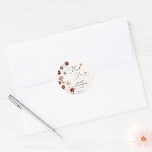 Boho herfst bloemen bruidsdouche  ronde sticker (Envelop)