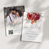 Boho herfst bloemen foto overlay QR code bruiloft Save The Date